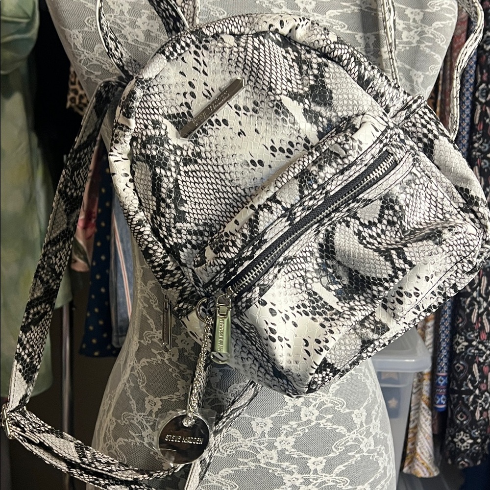 Steve Madden Black and White Snake Pattern Backpack